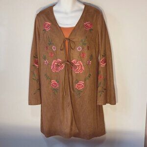 CoCo+Carmen SZ l/XL Brown Faux Suede Embroidered Jacket Western Boho Ranchland